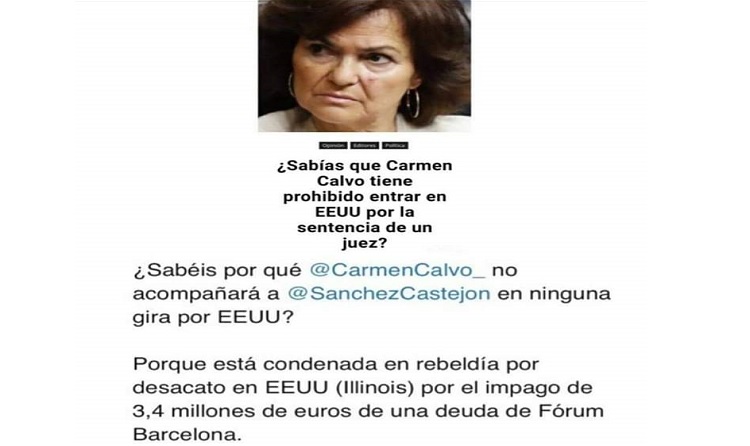 Es falso que Carmen Calvo tenga prohibido entrar en Estados Unidos