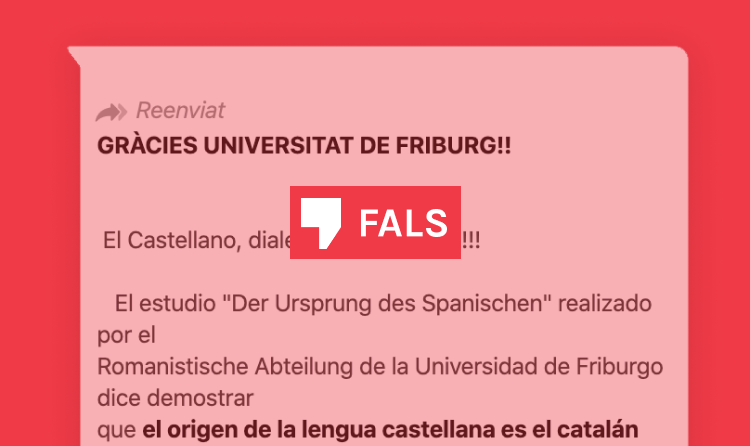 Captura del missatge que circula WhatsApp afirmant que la Universitat de Friburg ha publicat un estudi demostrant que el castellà és un dialecte del català