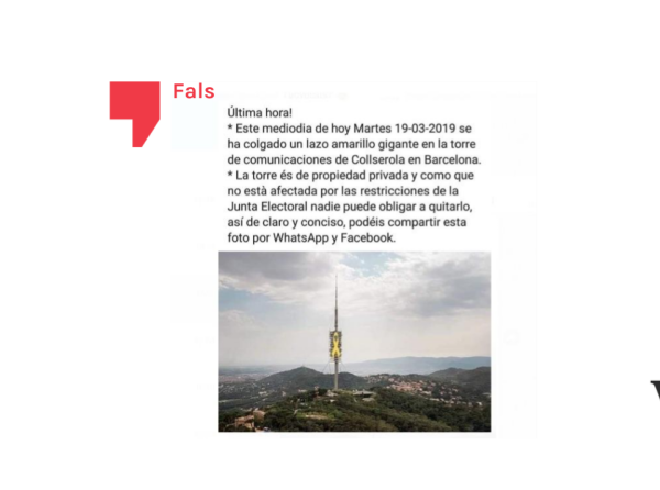 Fals: No han penjat un llaç groc a la Torre de Collserola