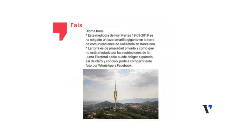 Falso: No han colgado un lazo amarillo en la Torre de Collserola