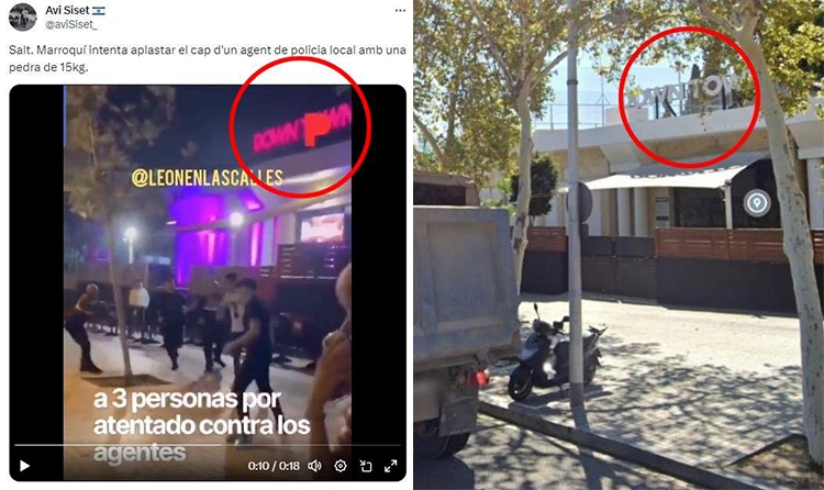 El cartell lluminós que apareix al vídeo de l'agressió a agents de seguretat és el de la discoteca Downtown de Barcelona