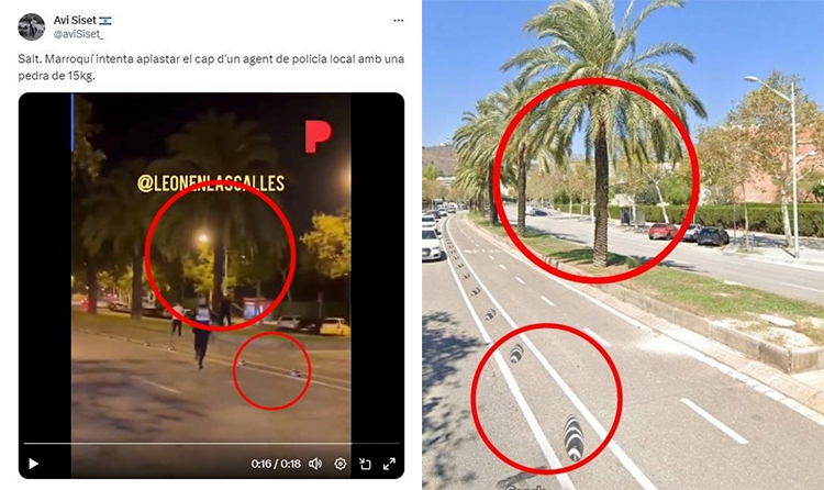 Les palmeres i el carril bici de l'avinguda Dr. Marañón de Barcelona coincideixen amb el vídeo de l'agressió a agents de seguretat.