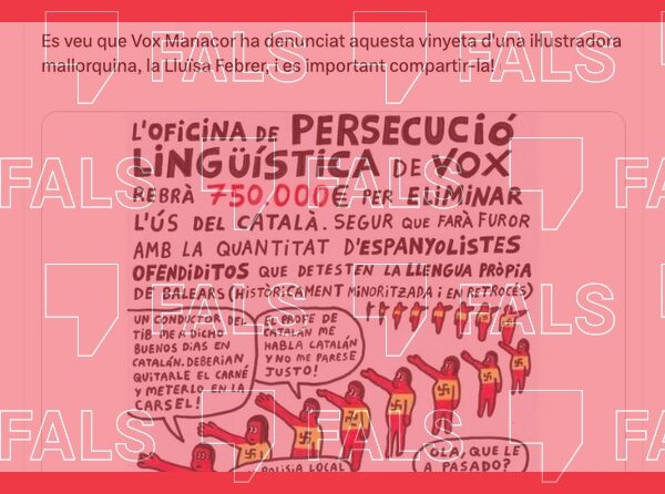 Es falso que Vox haya denunciado a la artista Lluïsa Febrer por su viñeta sobre la oficina lingüística de las Islas Baleares