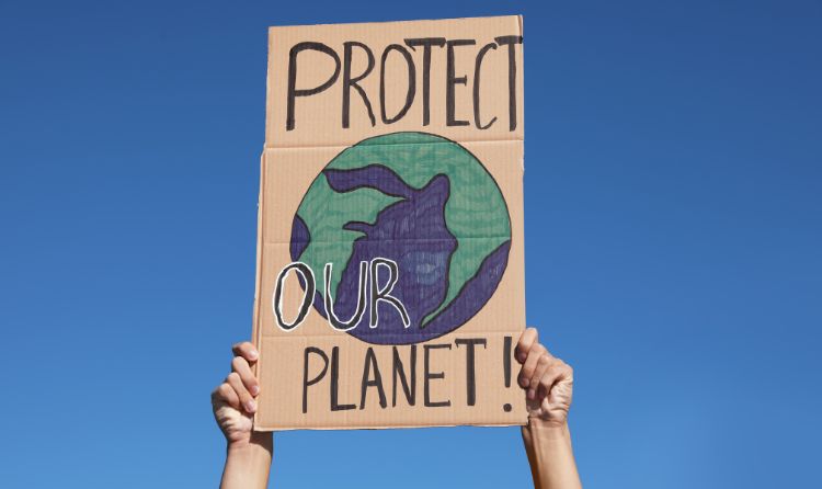 Pancarta donde se lee 'protect our planet'.