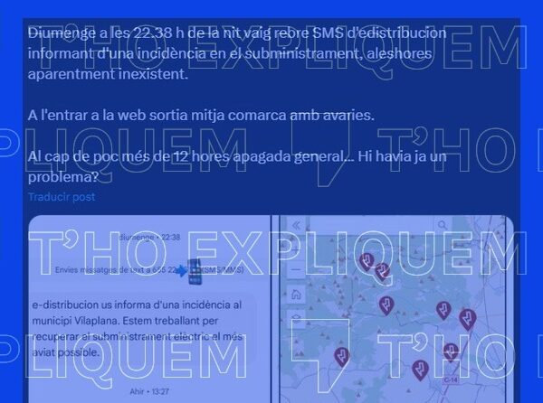 Captura de pantalla d'un post d'un alcalde del Baix Camp a X, alertant sobre la recepció d'un SMS d'e-distribución.