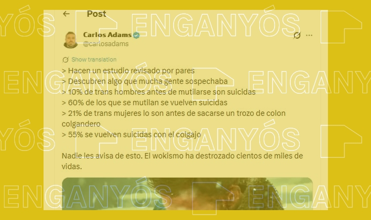 Captura de la publicació que parla de l'estudi finès sobre persones trans i salut mental.