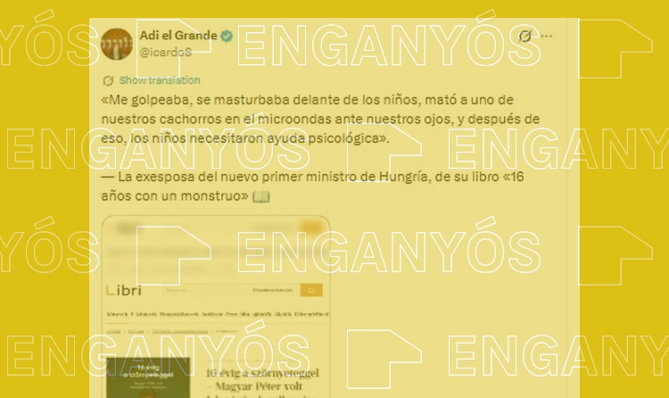 Captura de pantalla de la publicación afirmando que Judit Varga ha escrito un libro sobre Péter Magyar.