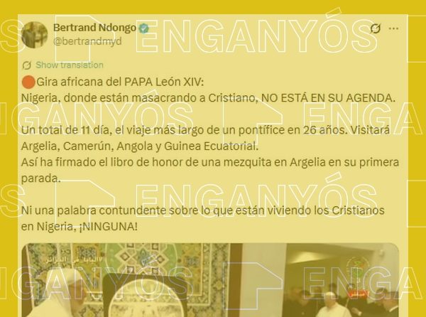 Captura de pantalla del missatge acusant el papa Lleó XIV de no parlar de Nigèria.