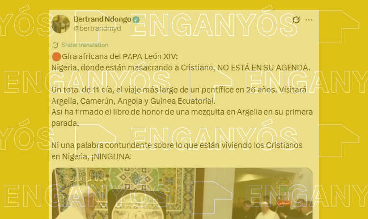 Captura de pantalla del missatge acusant el papa Lleó XIV de no parlar de Nigèria.