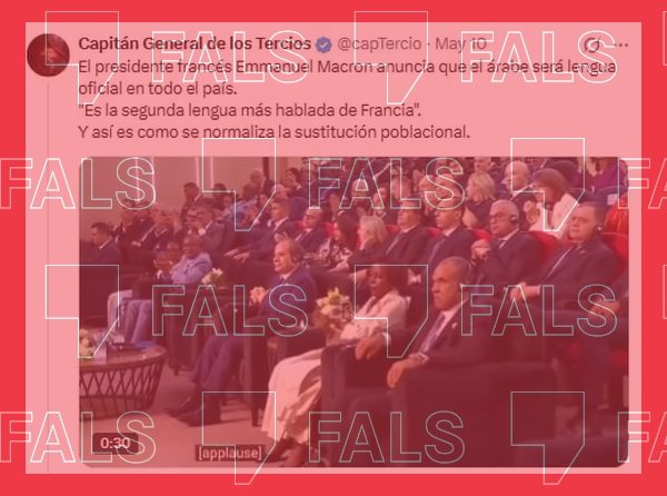 Captura del missatge afirmant que Macron ha declarat l'àrab idioma oficial a França.