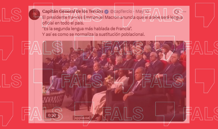Captura del missatge afirmant que Macron ha declarat l'àrab idioma oficial a França.