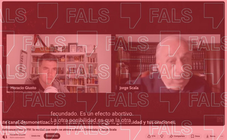 Captura de pantalla amb el filtre 'FALS' d'un fragment del vídeo en què es diu que els mètodes anticonceptius són avortius
