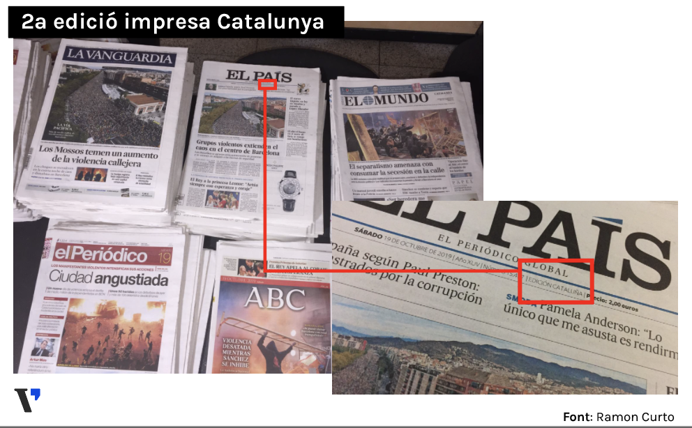 Foto cedida per Ramon Curto, infografista de El Periódico de Catalunya, amb els diaris que arriben a la redacció 