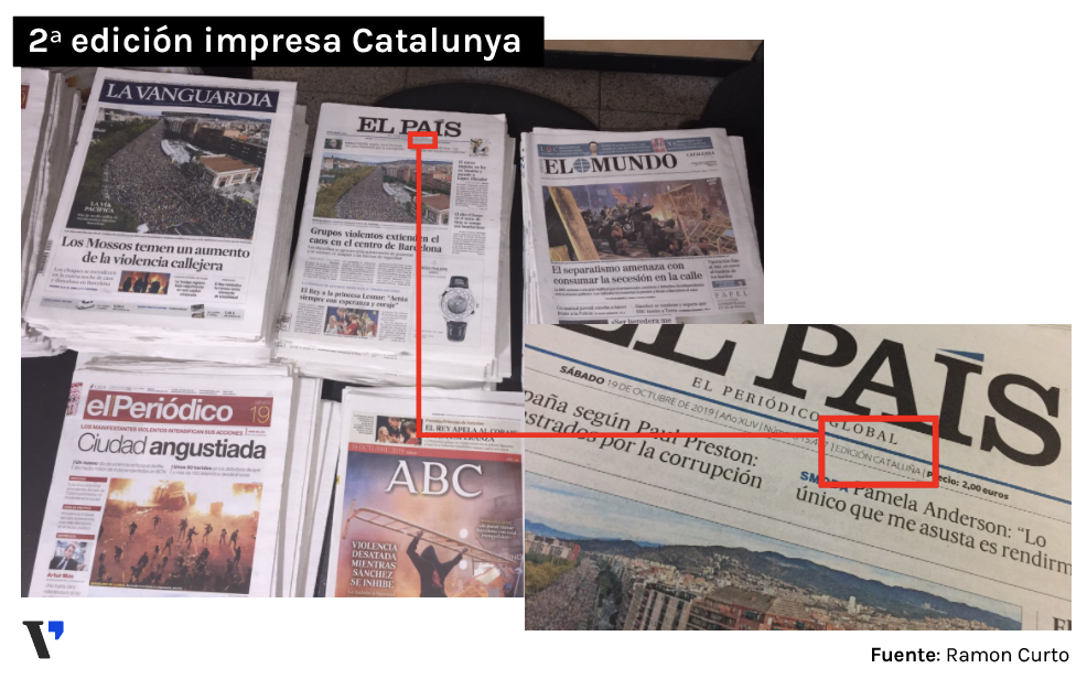 Foto cedida per Ramon Curto, infografista de El Periódico de Catalunya, amb els diaris que arriben a la redacció 